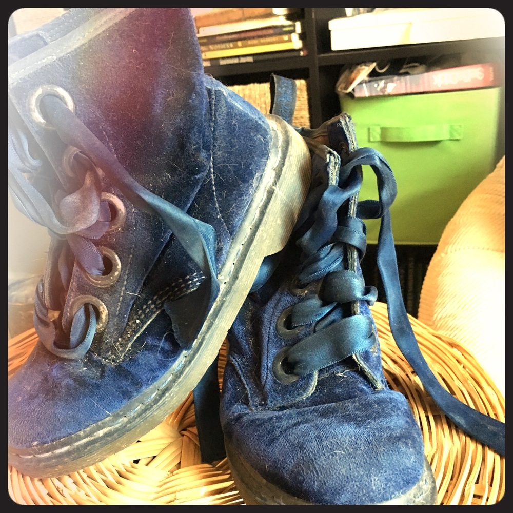 Dark blue velvet felt dr martens